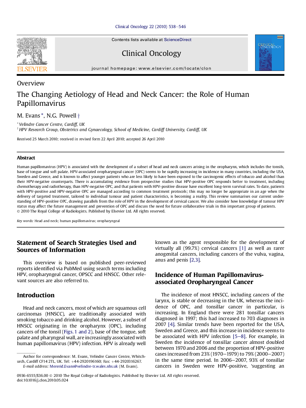 The Changing Aetiology of Head and Neck Cancer: the Role of Human Papillomavirus