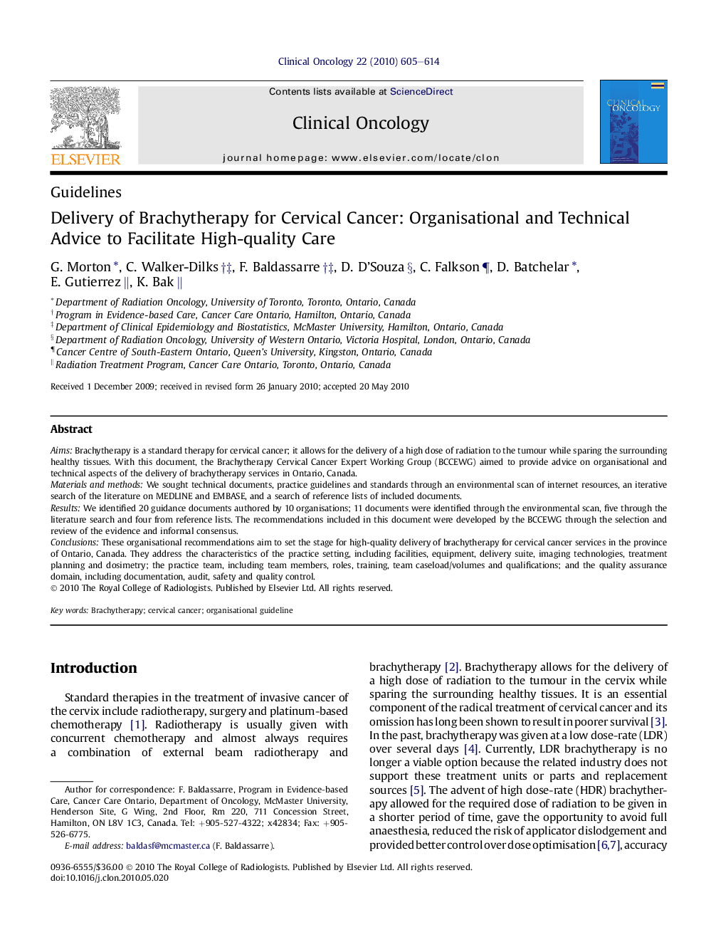 Delivery of Brachytherapy for Cervical Cancer: Organisational and Technical Advice to Facilitate High-quality Care