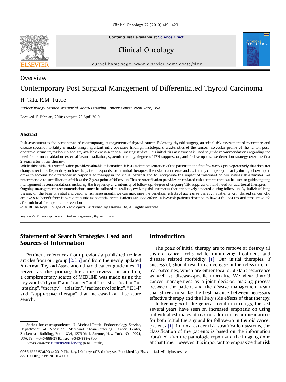 Contemporary Post Surgical Management of Differentiated Thyroid Carcinoma