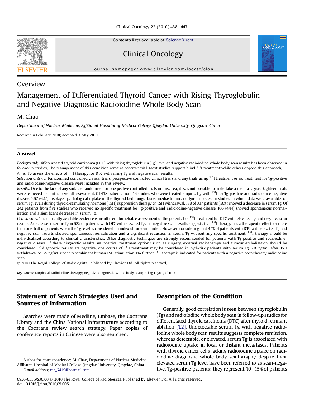 Management of Differentiated Thyroid Cancer with Rising Thyroglobulin and Negative Diagnostic Radioiodine Whole Body Scan