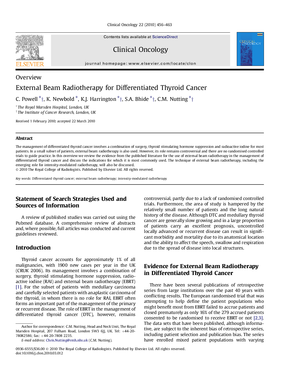 External Beam Radiotherapy for Differentiated Thyroid Cancer