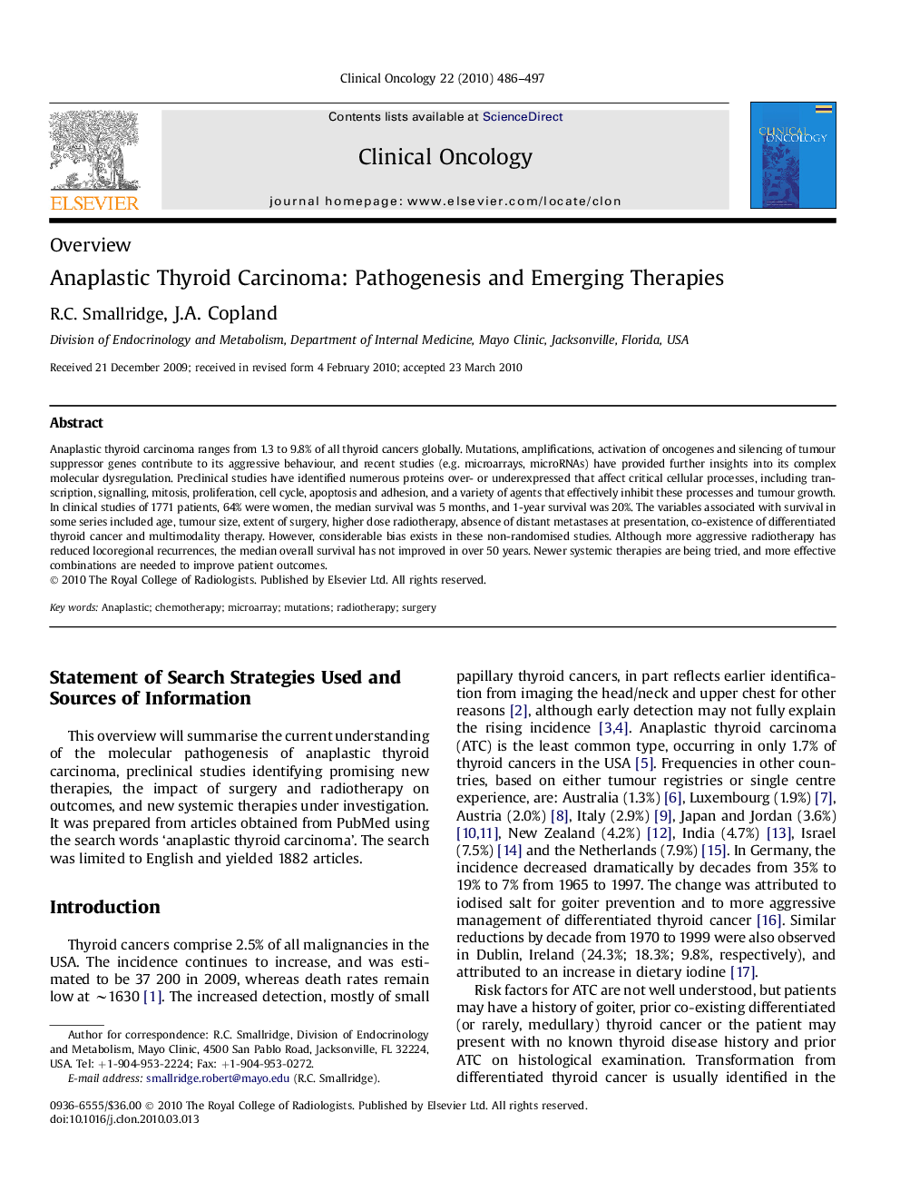 Anaplastic Thyroid Carcinoma: Pathogenesis and Emerging Therapies