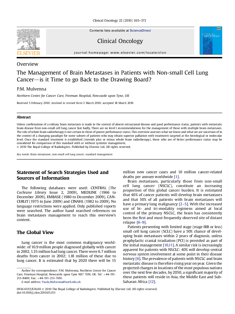 The Management of Brain Metastases in Patients with Non-small Cell Lung Cancer-is it Time to go Back to the Drawing Board?