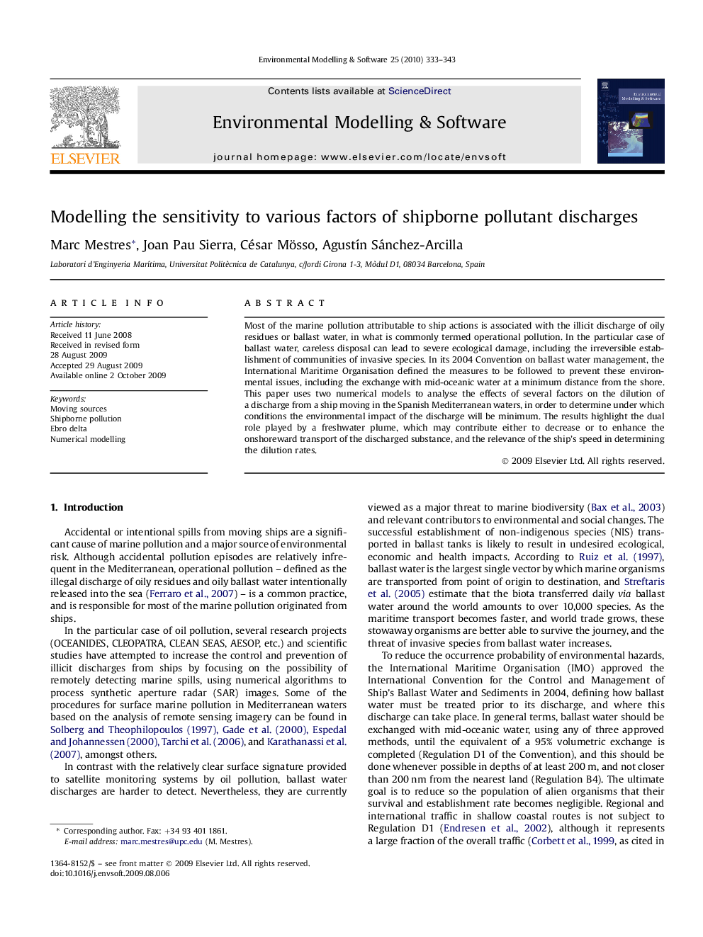 Modelling the sensitivity to various factors of shipborne pollutant discharges