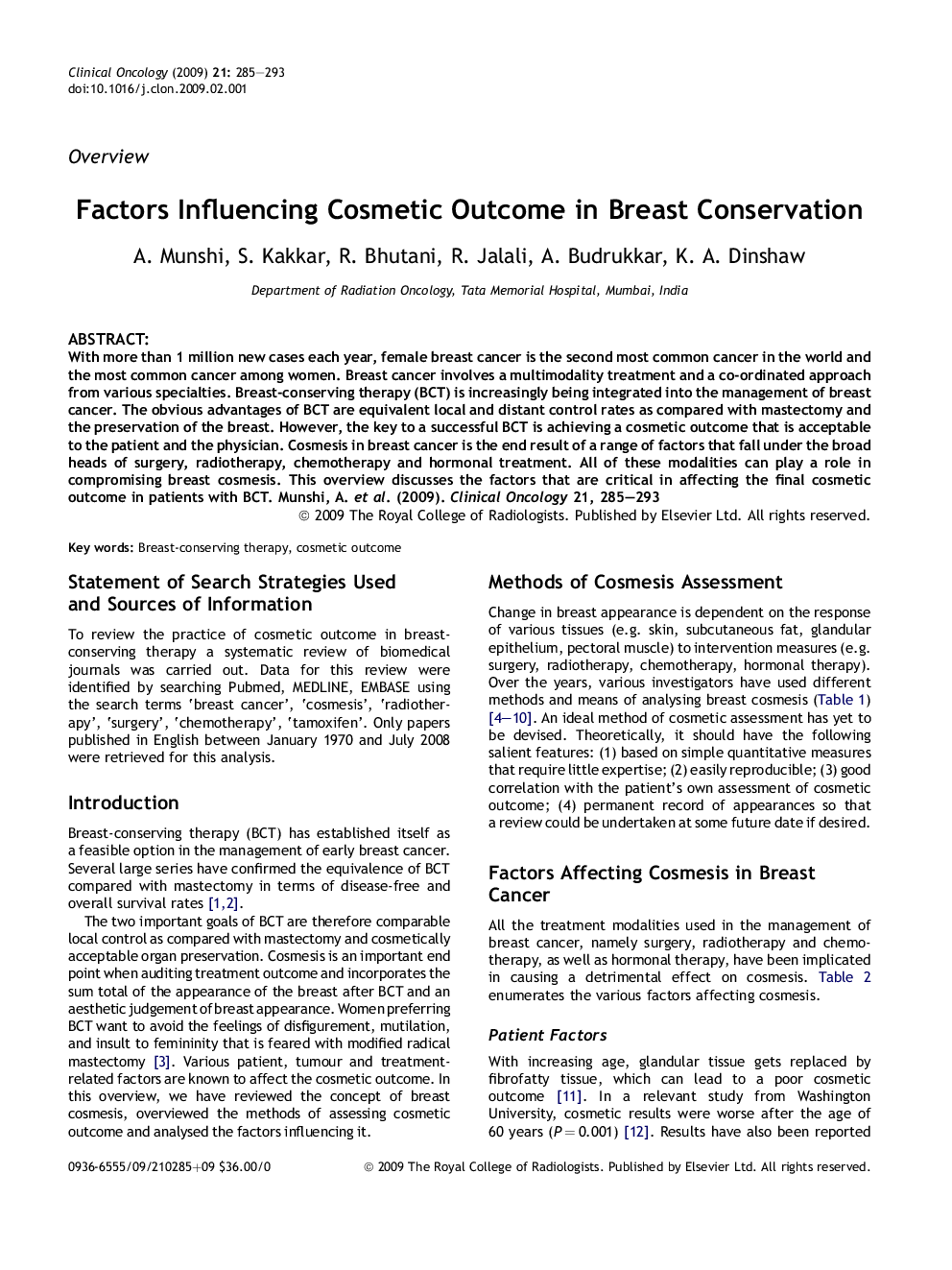 Factors Influencing Cosmetic Outcome in Breast Conservation