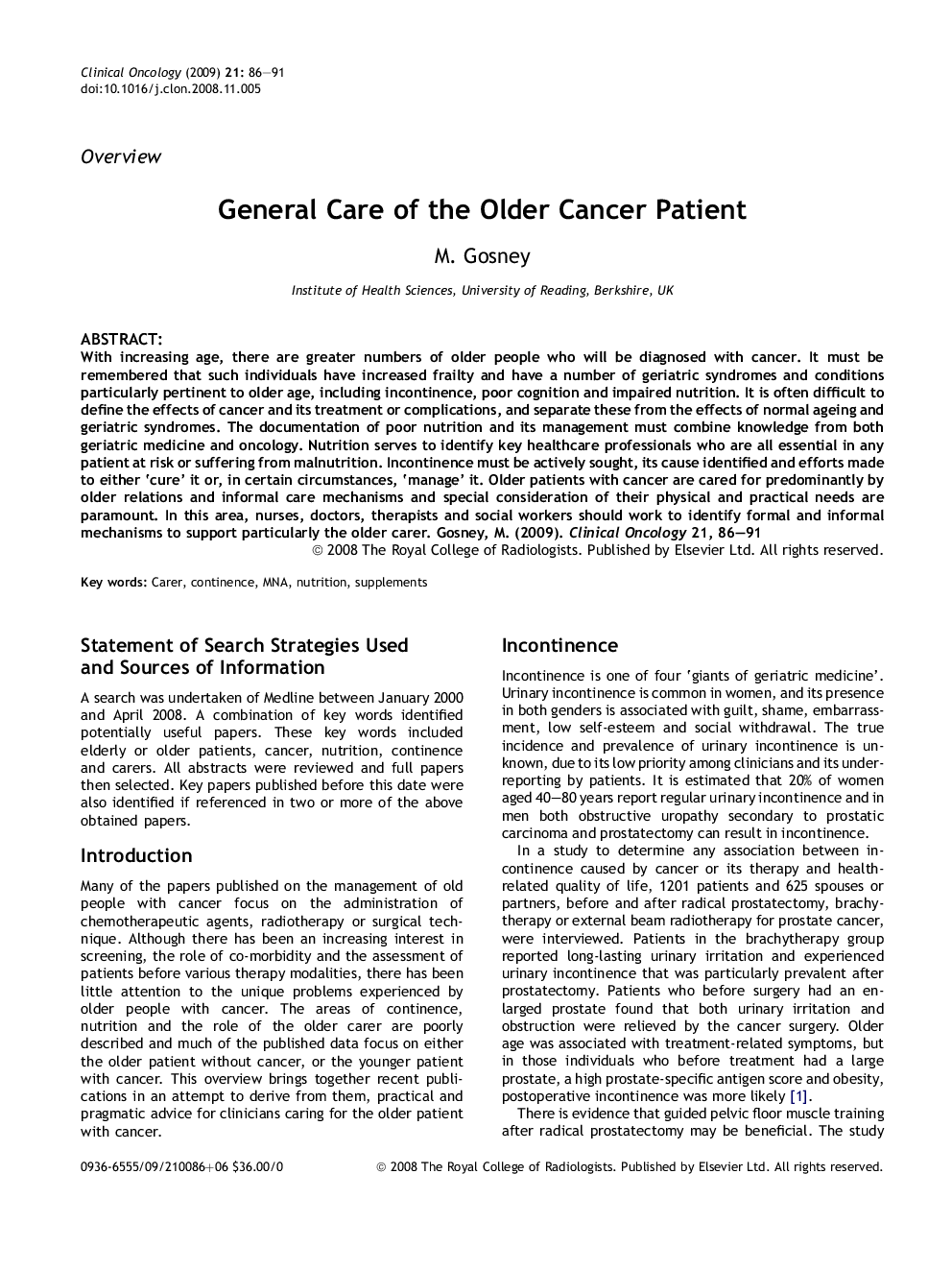 General Care of the Older Cancer Patient