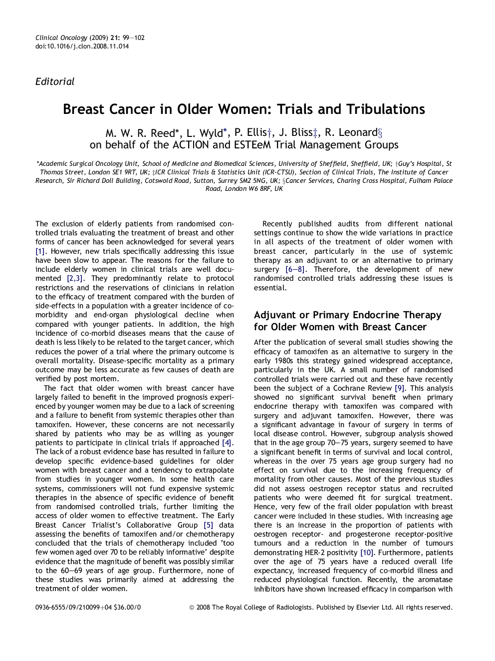 Breast Cancer in Older Women: Trials and Tribulations