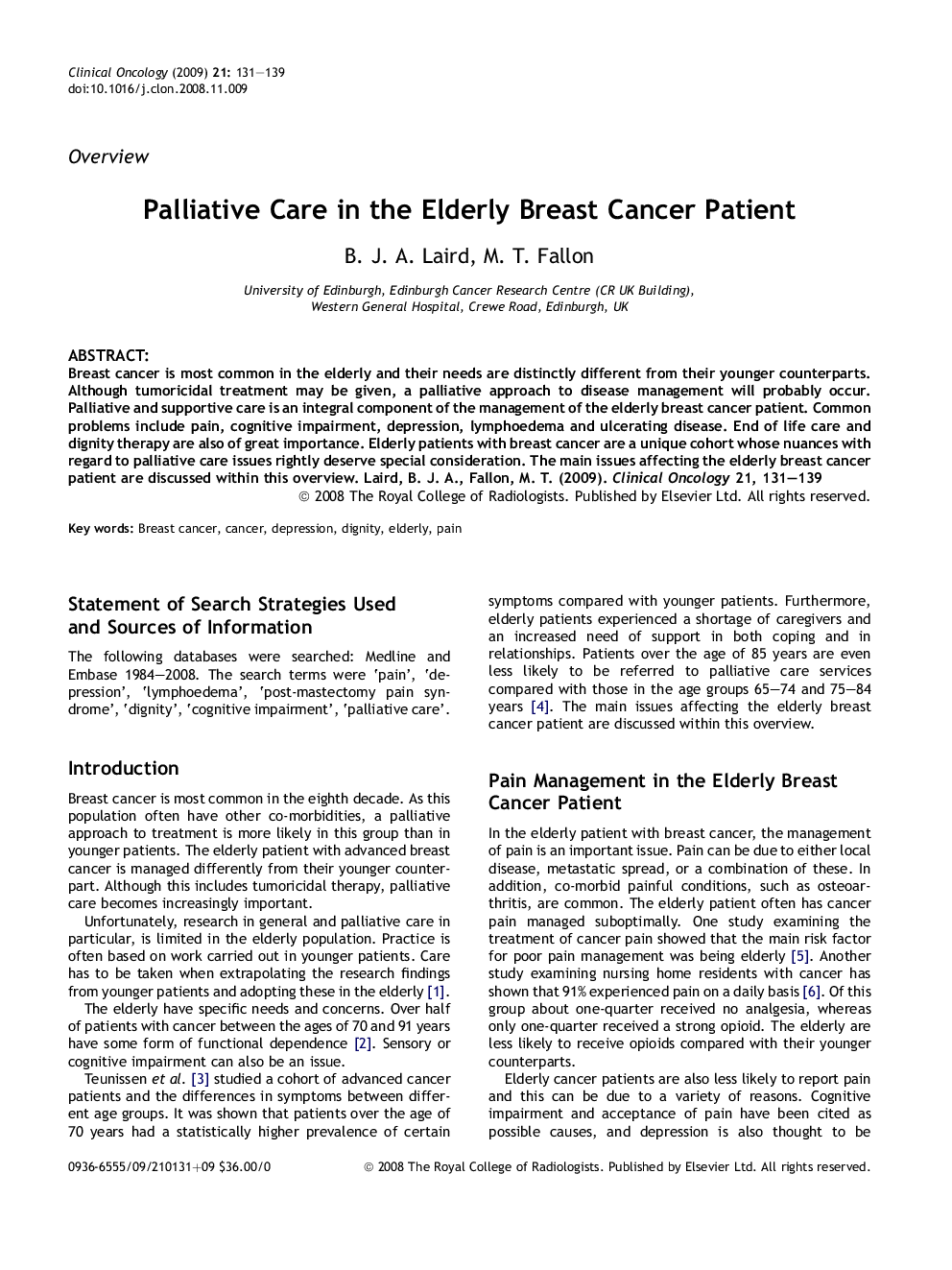 Palliative Care in the Elderly Breast Cancer Patient