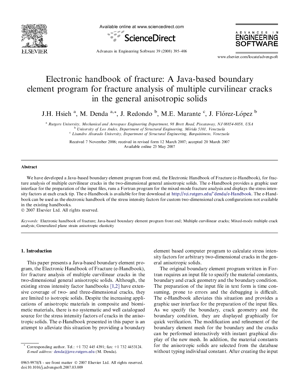 Electronic handbook of fracture: A Java-based boundary element program for fracture analysis of multiple curvilinear cracks in the general anisotropic solids