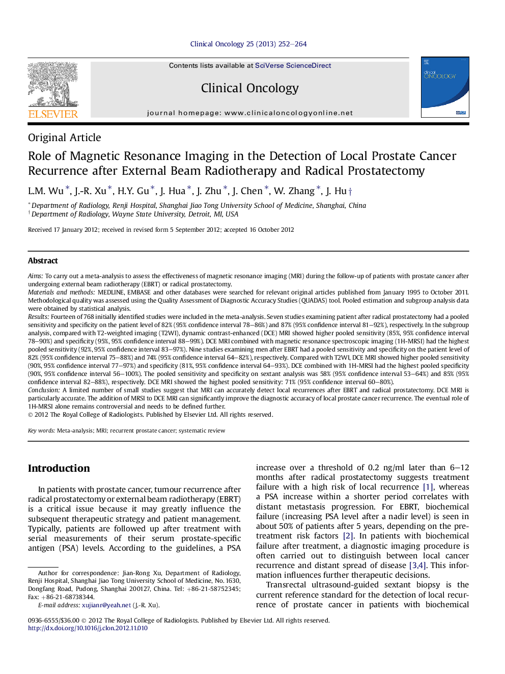 Role of Magnetic Resonance Imaging in the Detection of Local Prostate Cancer Recurrence after External Beam Radiotherapy and Radical Prostatectomy