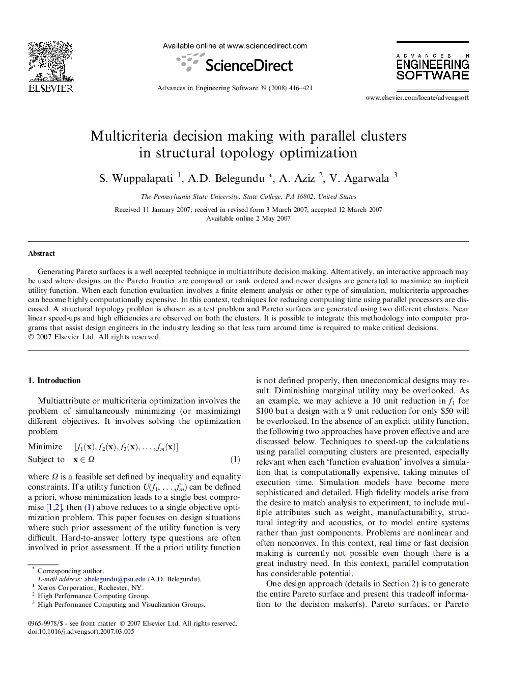 Multicriteria decision making with parallel clusters in structural topology optimization