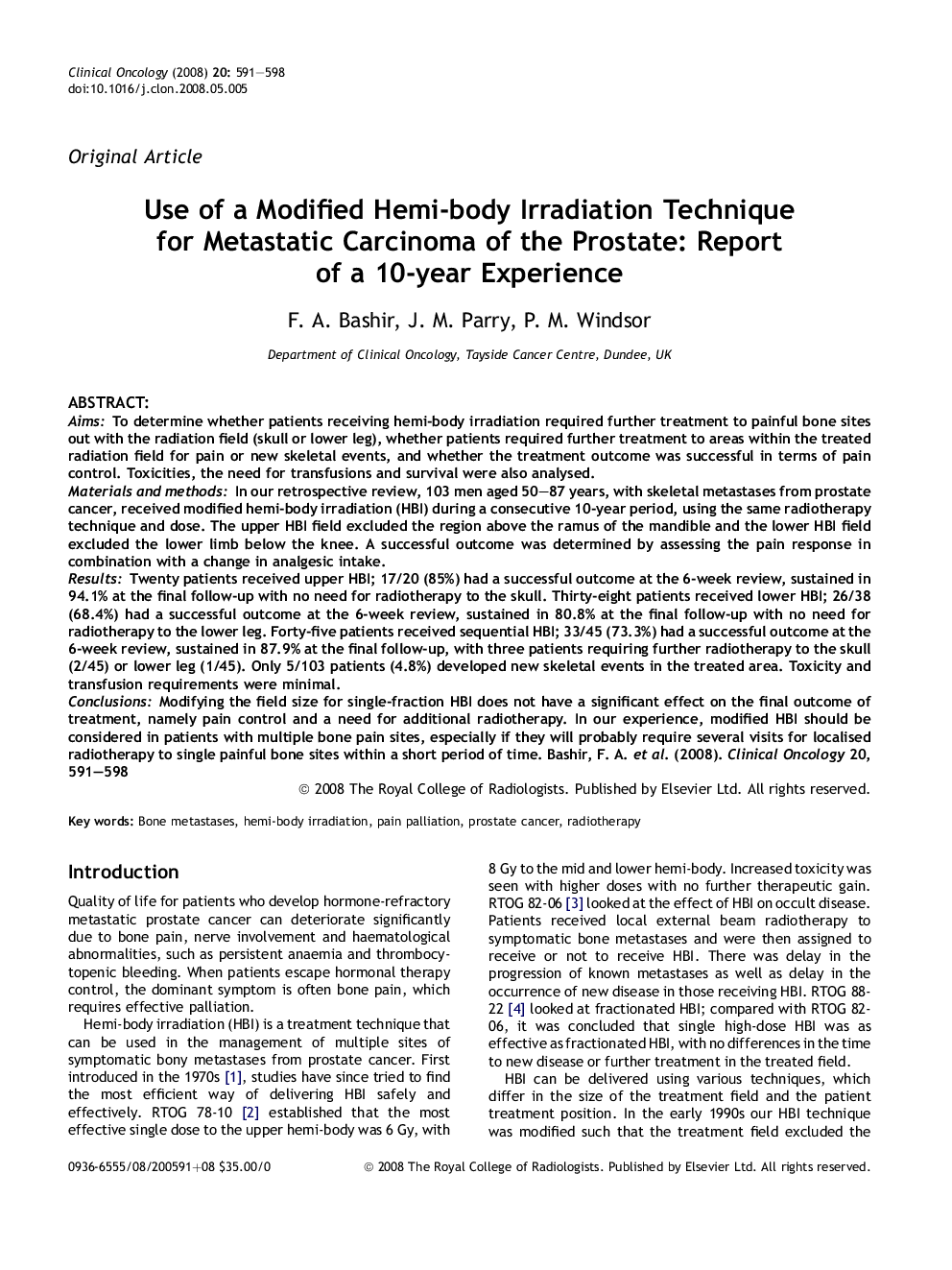 Use of a Modified Hemi-body Irradiation Technique for Metastatic Carcinoma of the Prostate: Report of a 10-year Experience