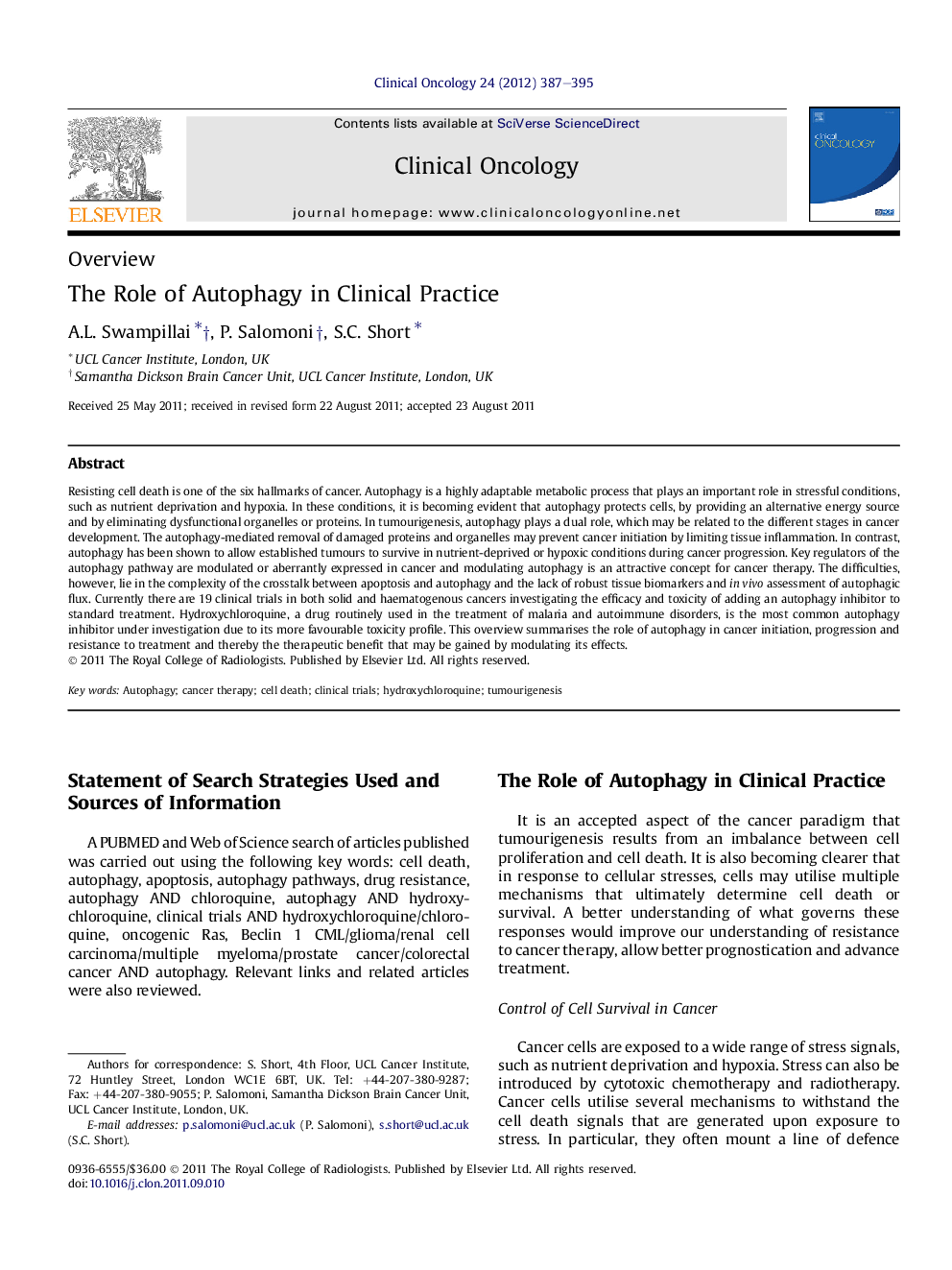 The Role of Autophagy in Clinical Practice