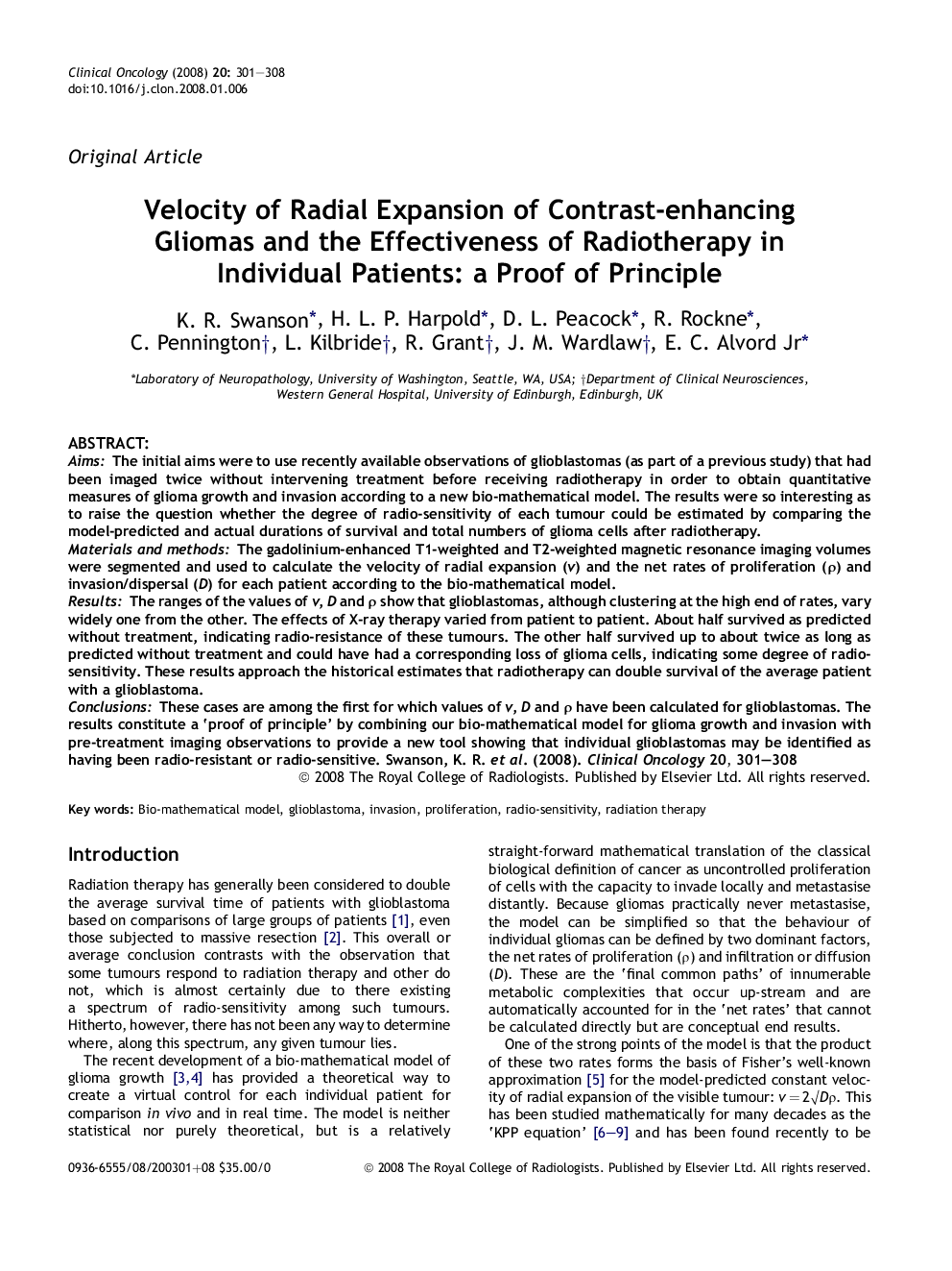 Velocity of Radial Expansion of Contrast-enhancing Gliomas and the Effectiveness of Radiotherapy in Individual Patients: a Proof of Principle
