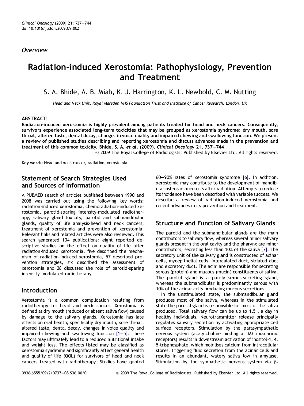 Radiation-induced Xerostomia: Pathophysiology, Prevention and Treatment