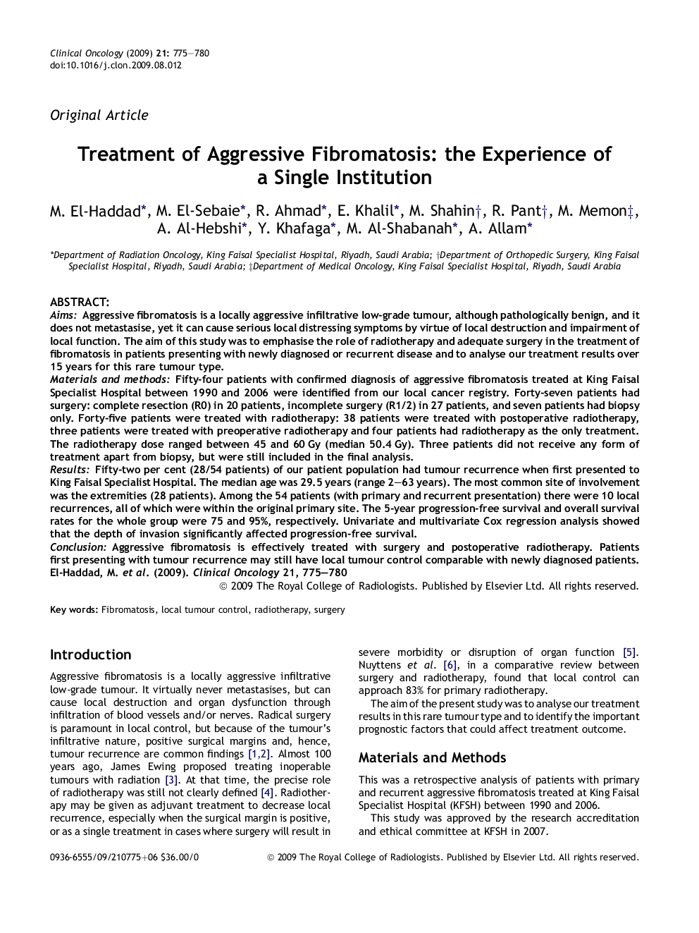 Treatment of Aggressive Fibromatosis: the Experience of a Single Institution