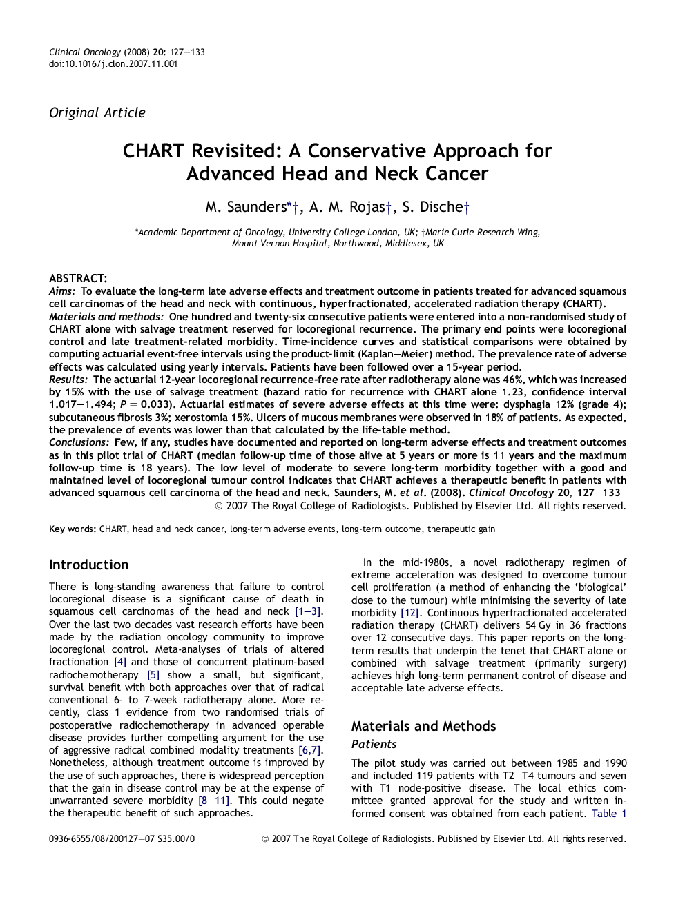 CHART Revisited: A Conservative Approach for Advanced Head and Neck Cancer