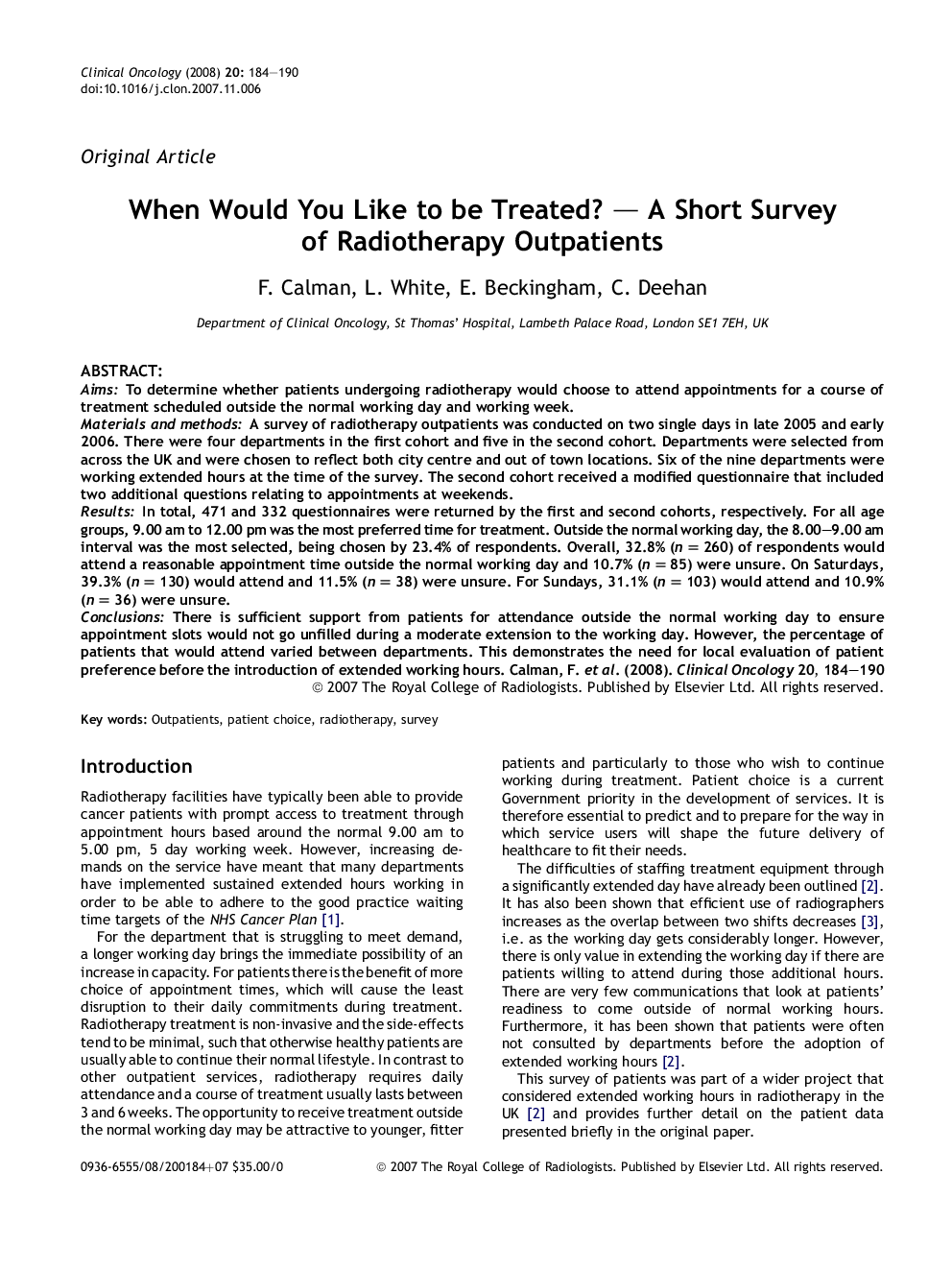 When Would You Like to be Treated? - A Short Survey of Radiotherapy Outpatients