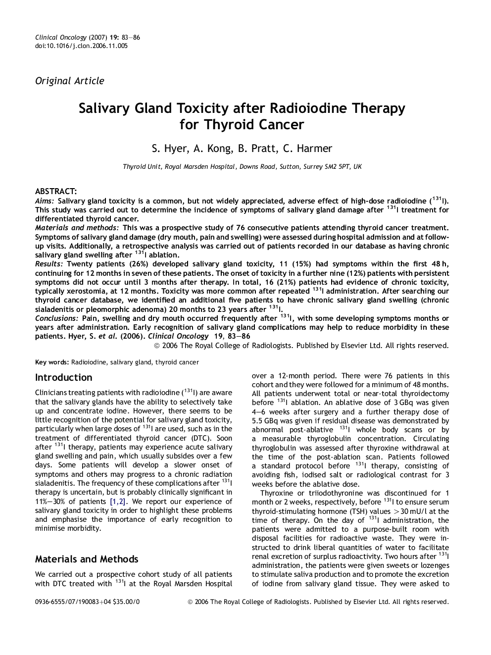 Salivary Gland Toxicity after Radioiodine Therapy for Thyroid Cancer