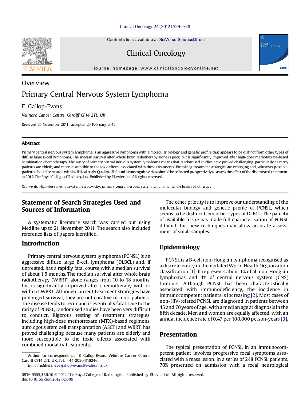 Primary Central Nervous System Lymphoma