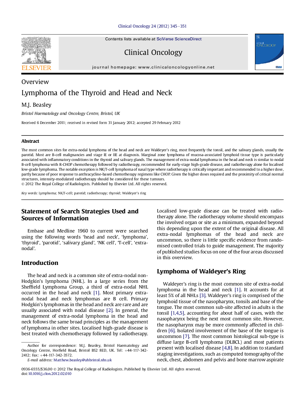 Lymphoma of the Thyroid and Head and Neck