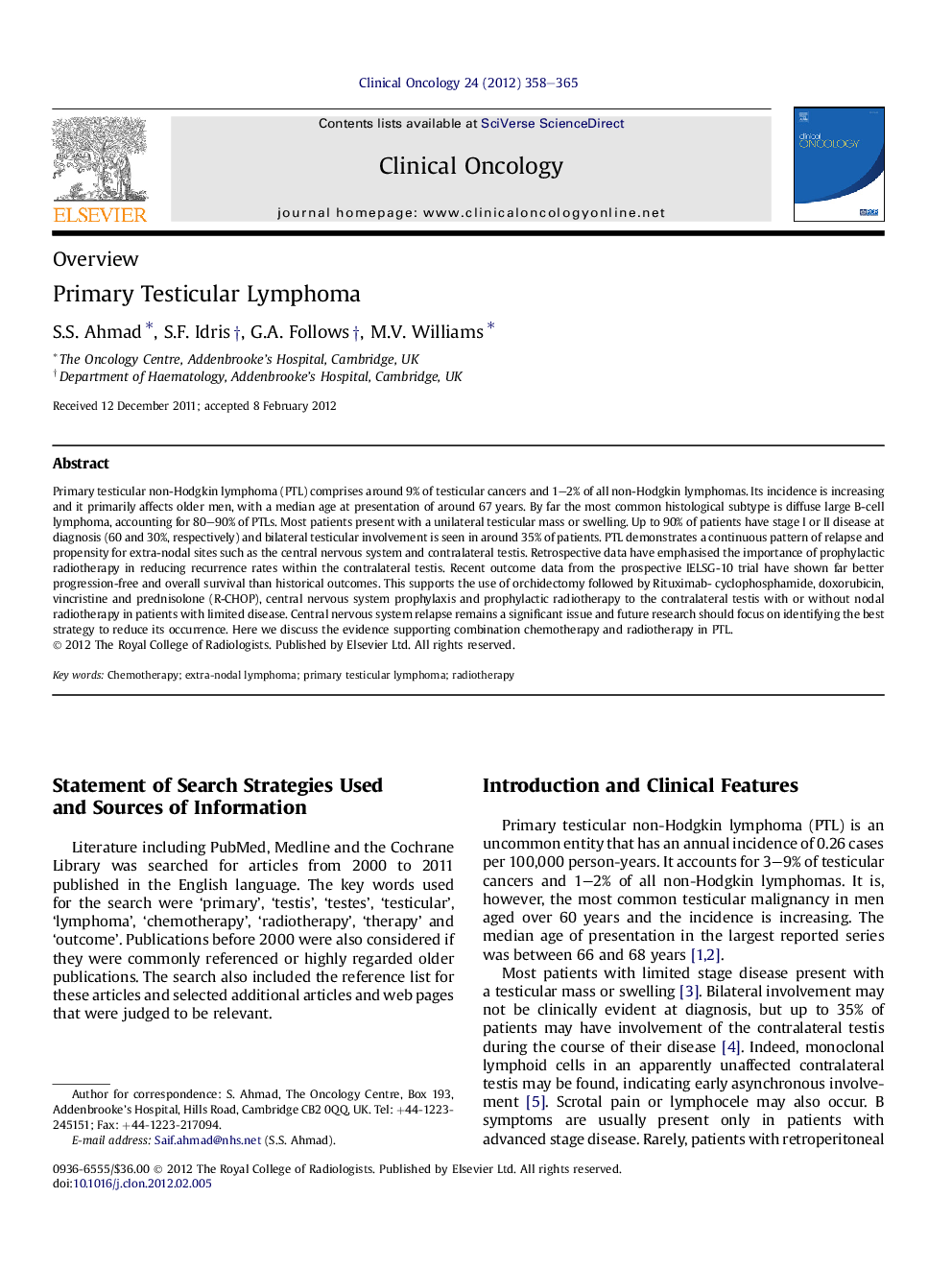 Primary Testicular Lymphoma