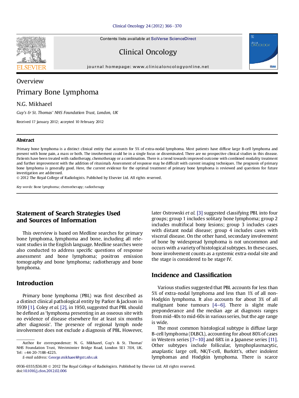 Primary Bone Lymphoma