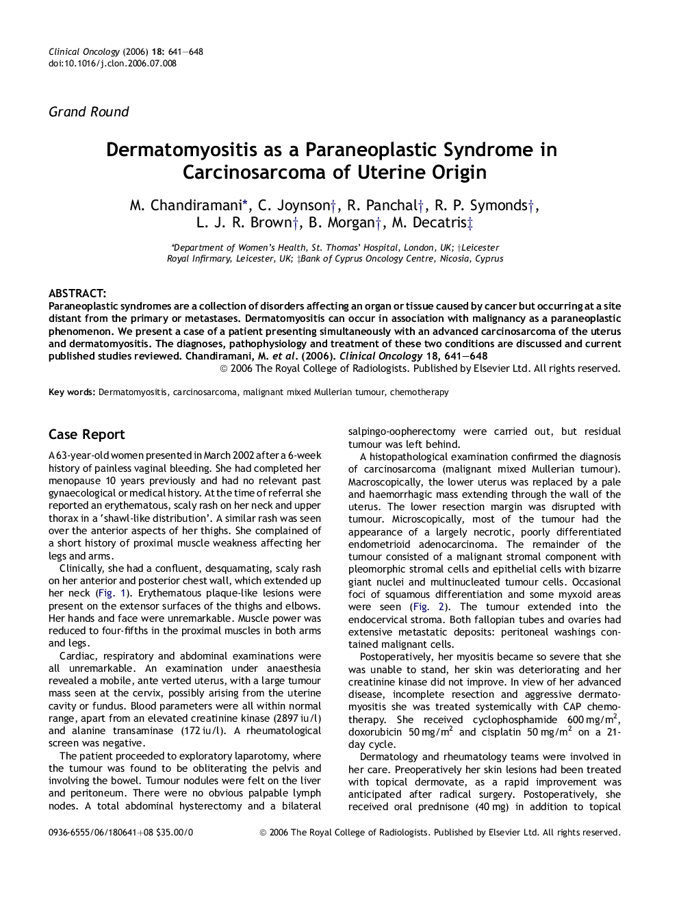 Dermatomyositis as a Paraneoplastic Syndrome in Carcinosarcoma of Uterine Origin