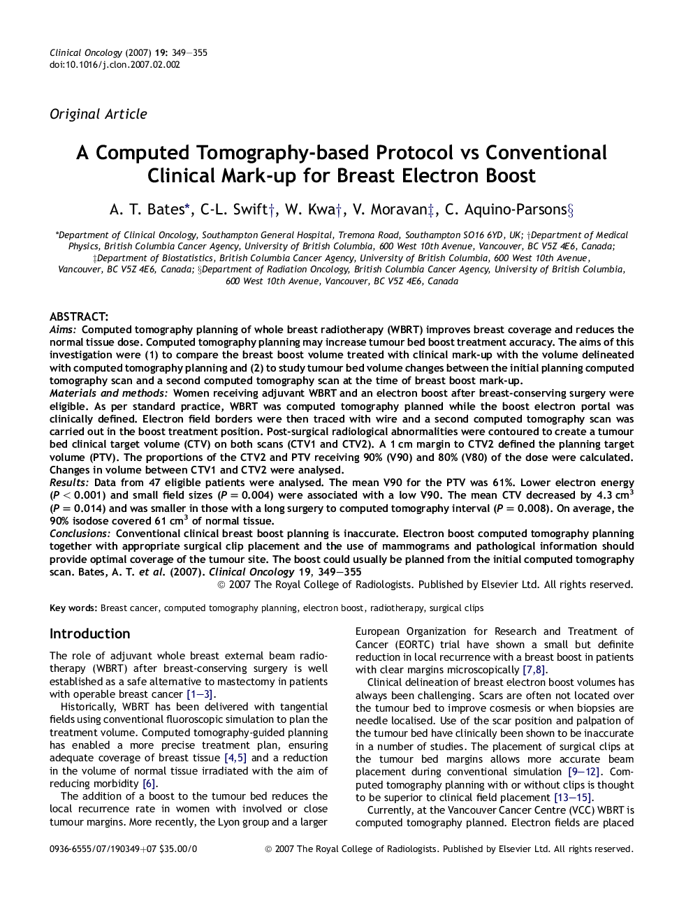 A Computed Tomography-based Protocol vs Conventional Clinical Mark-up for Breast Electron Boost