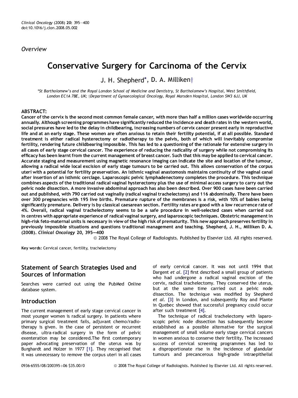 Conservative Surgery for Carcinoma of the Cervix