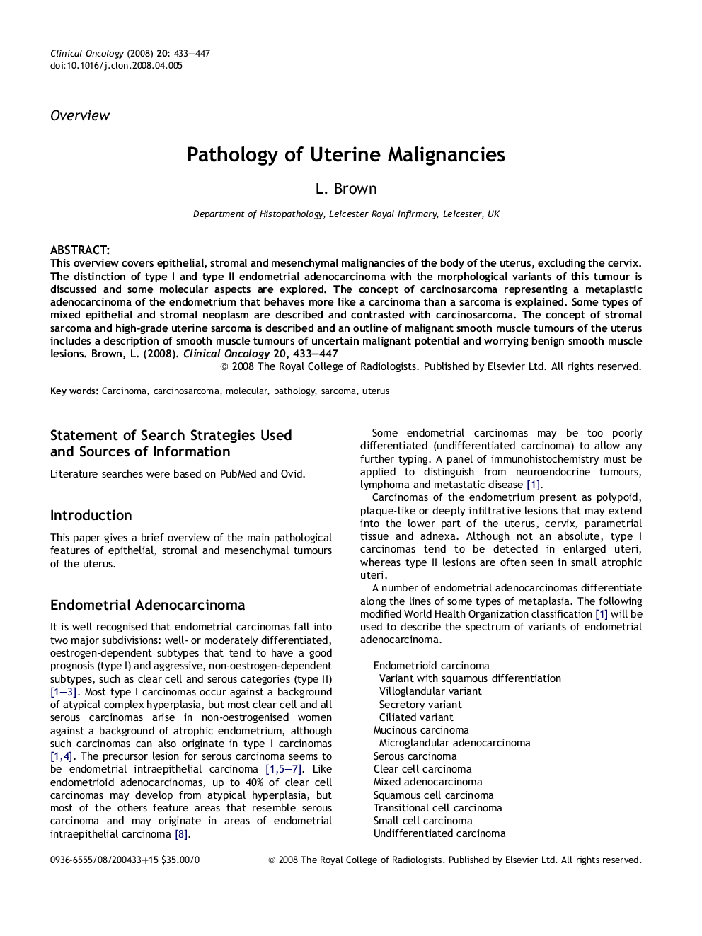 Pathology of Uterine Malignancies