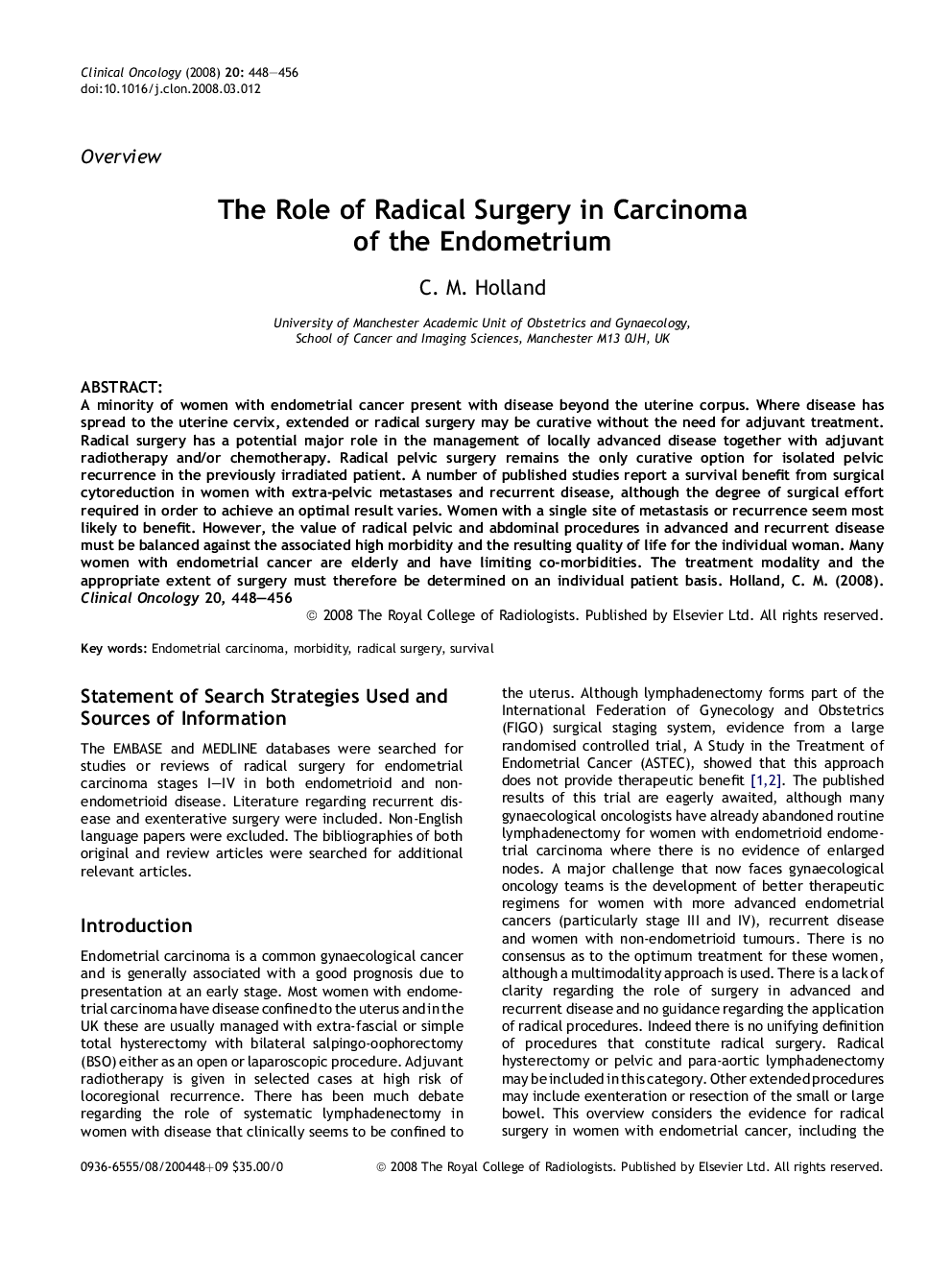 The Role of Radical Surgery in Carcinoma of the Endometrium