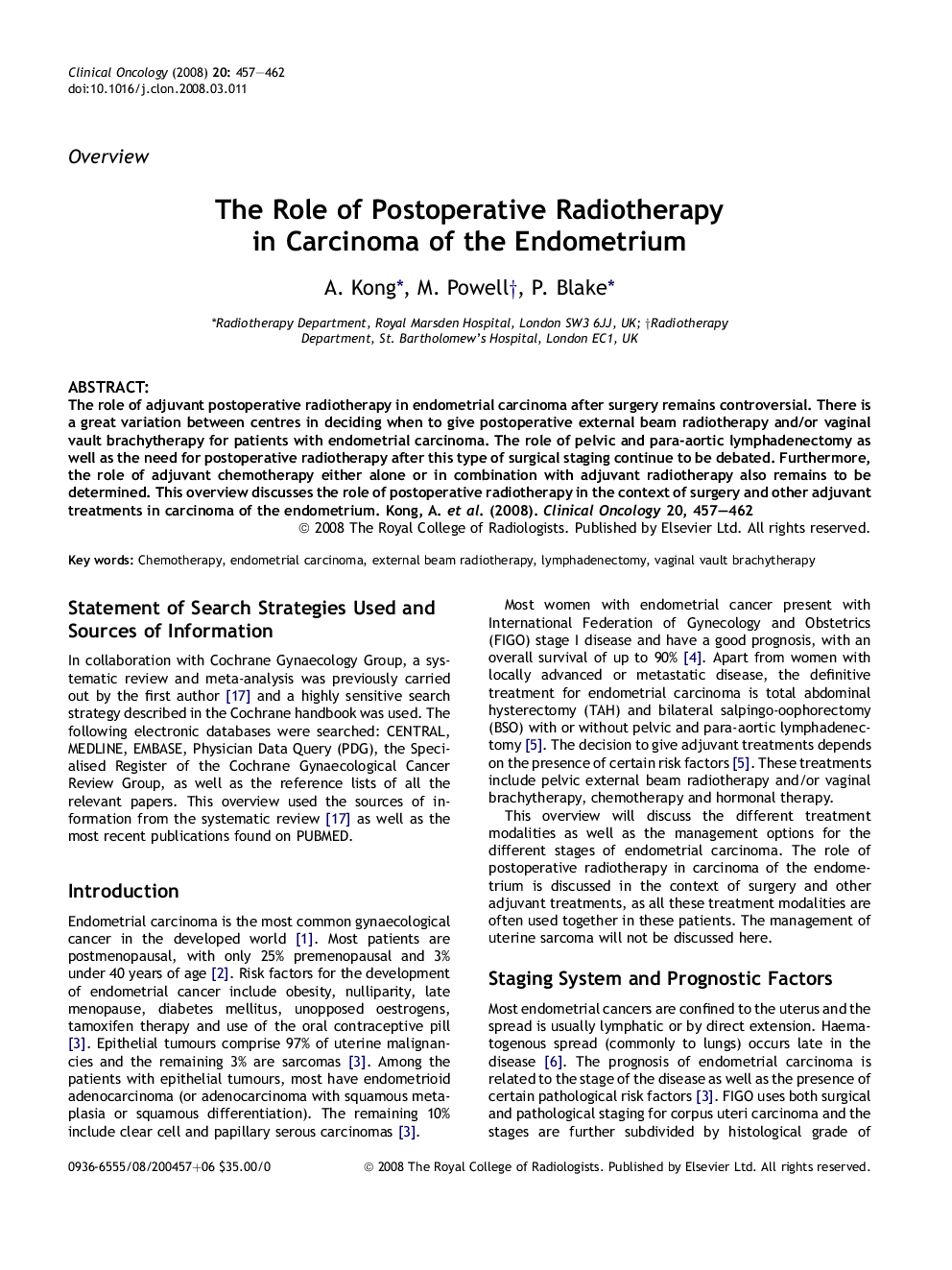 The Role of Postoperative Radiotherapy in Carcinoma of the Endometrium