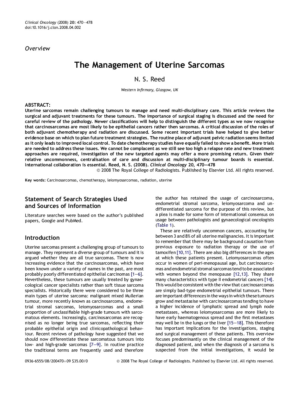 The Management of Uterine Sarcomas