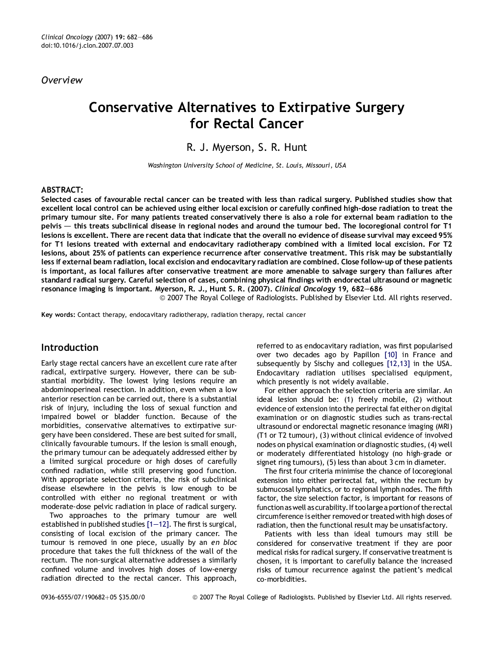 Conservative Alternatives to Extirpative Surgery for Rectal Cancer