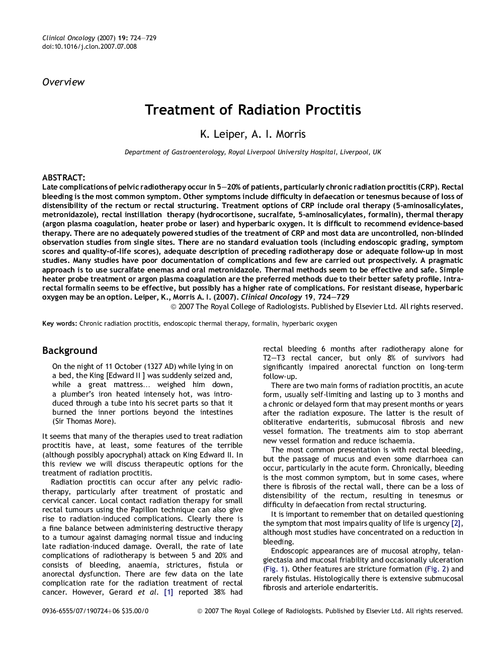 Treatment of Radiation Proctitis