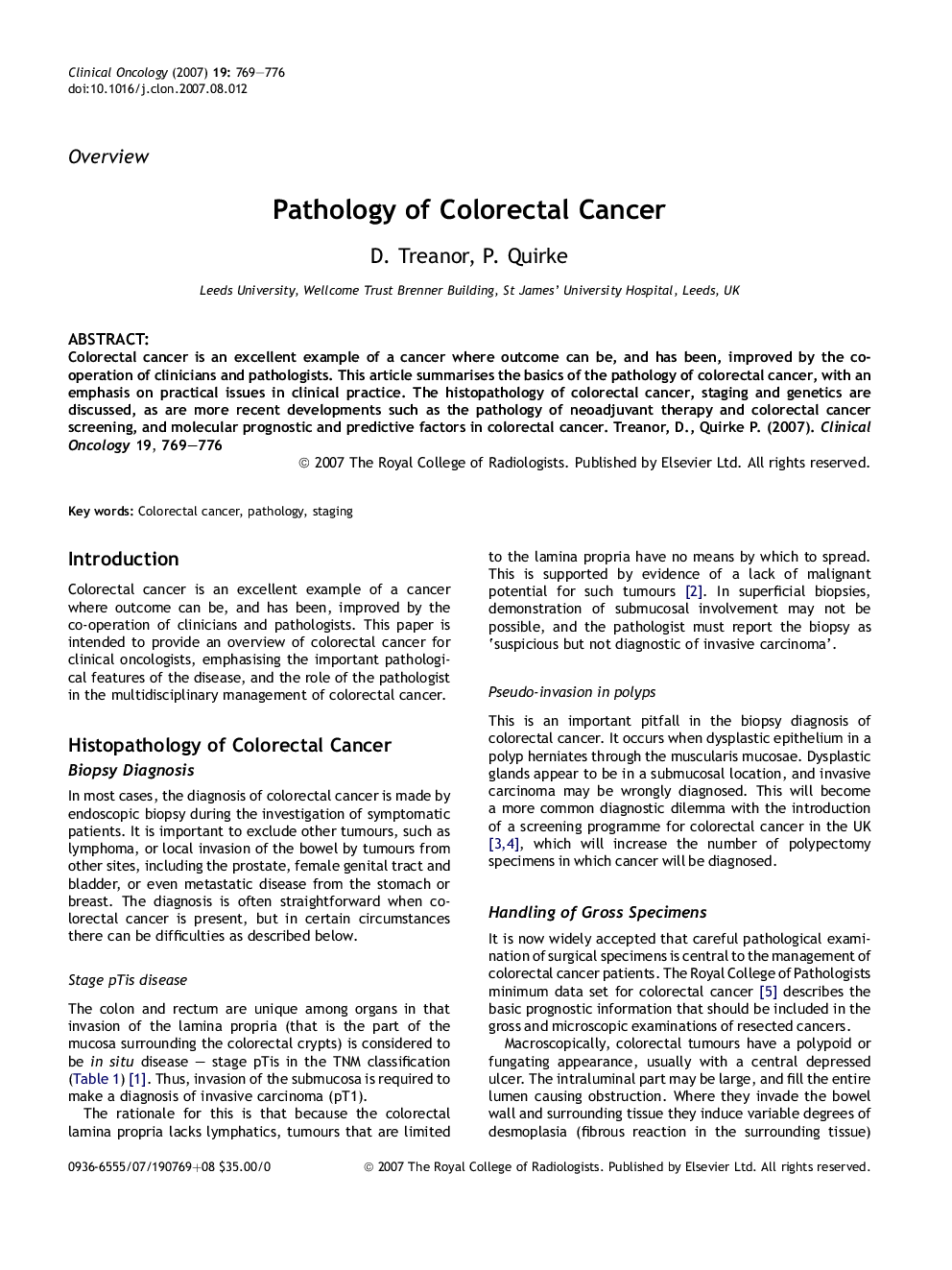 Pathology of Colorectal Cancer