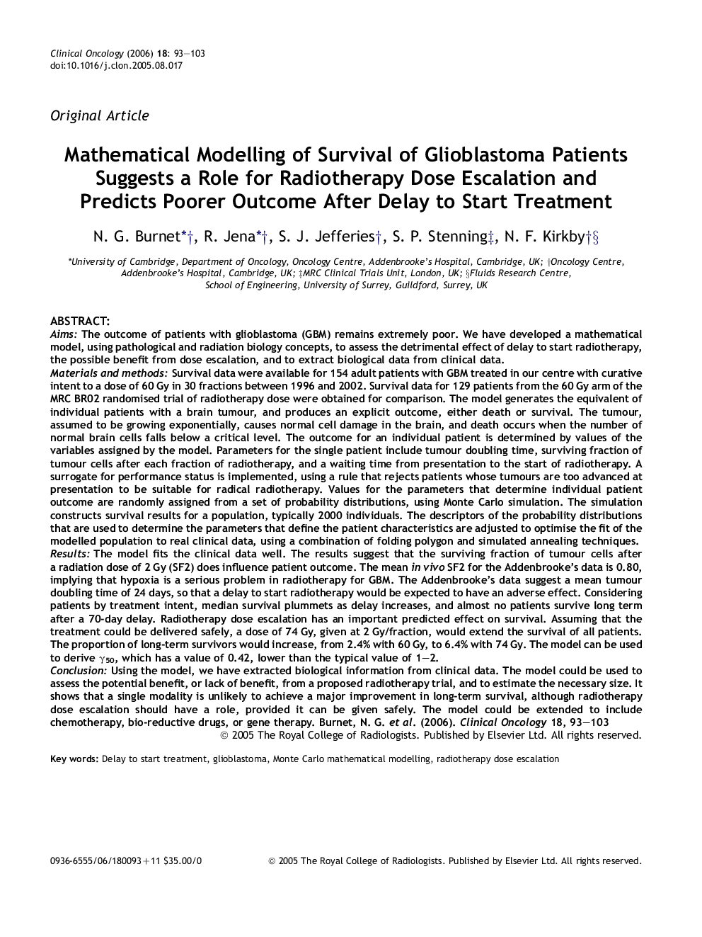 Mathematical Modelling of Survival of Glioblastoma Patients Suggests a Role for Radiotherapy Dose Escalation and Predicts Poorer Outcome After Delay to Start Treatment