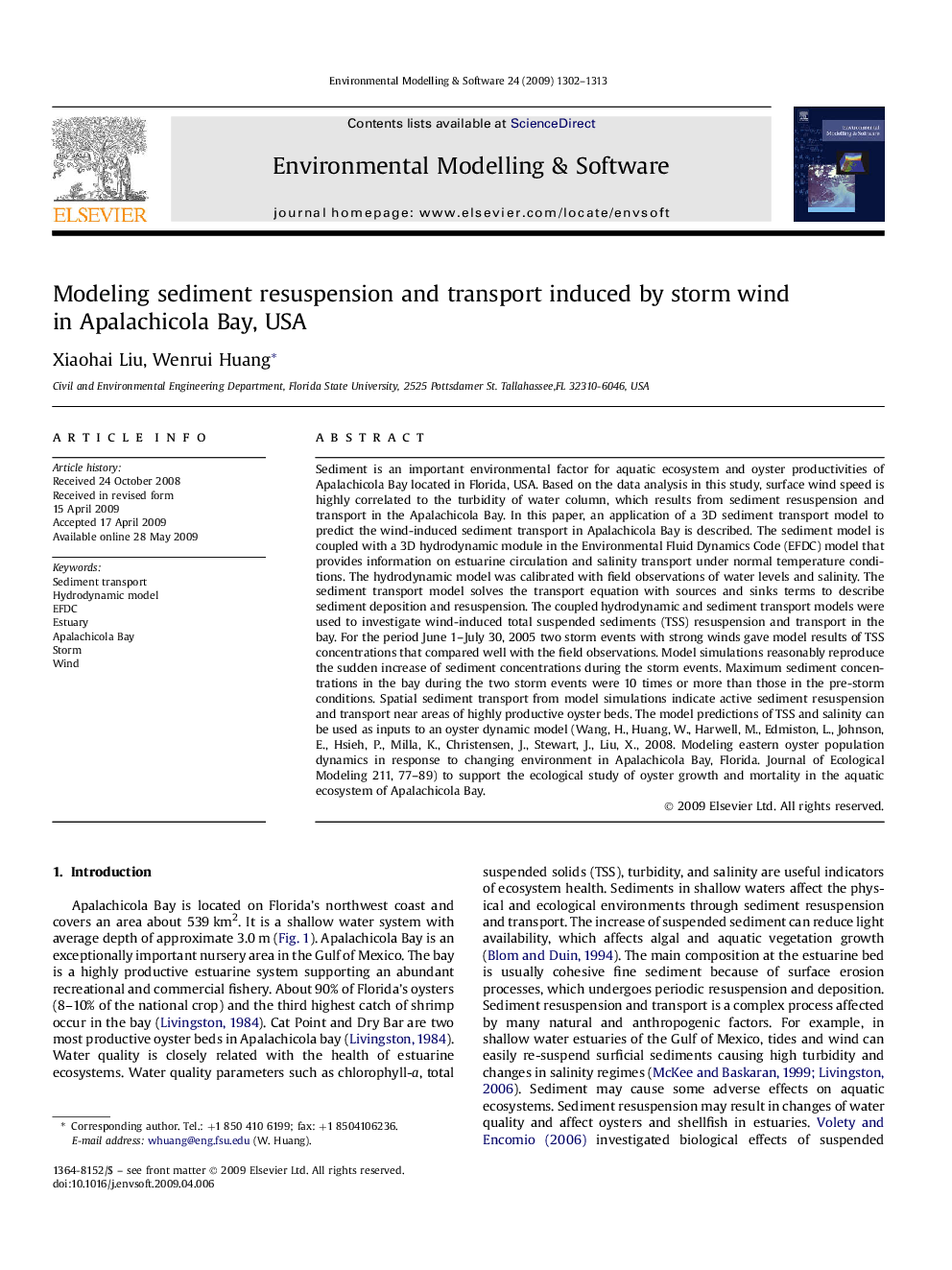 Modeling sediment resuspension and transport induced by storm wind in Apalachicola Bay, USA