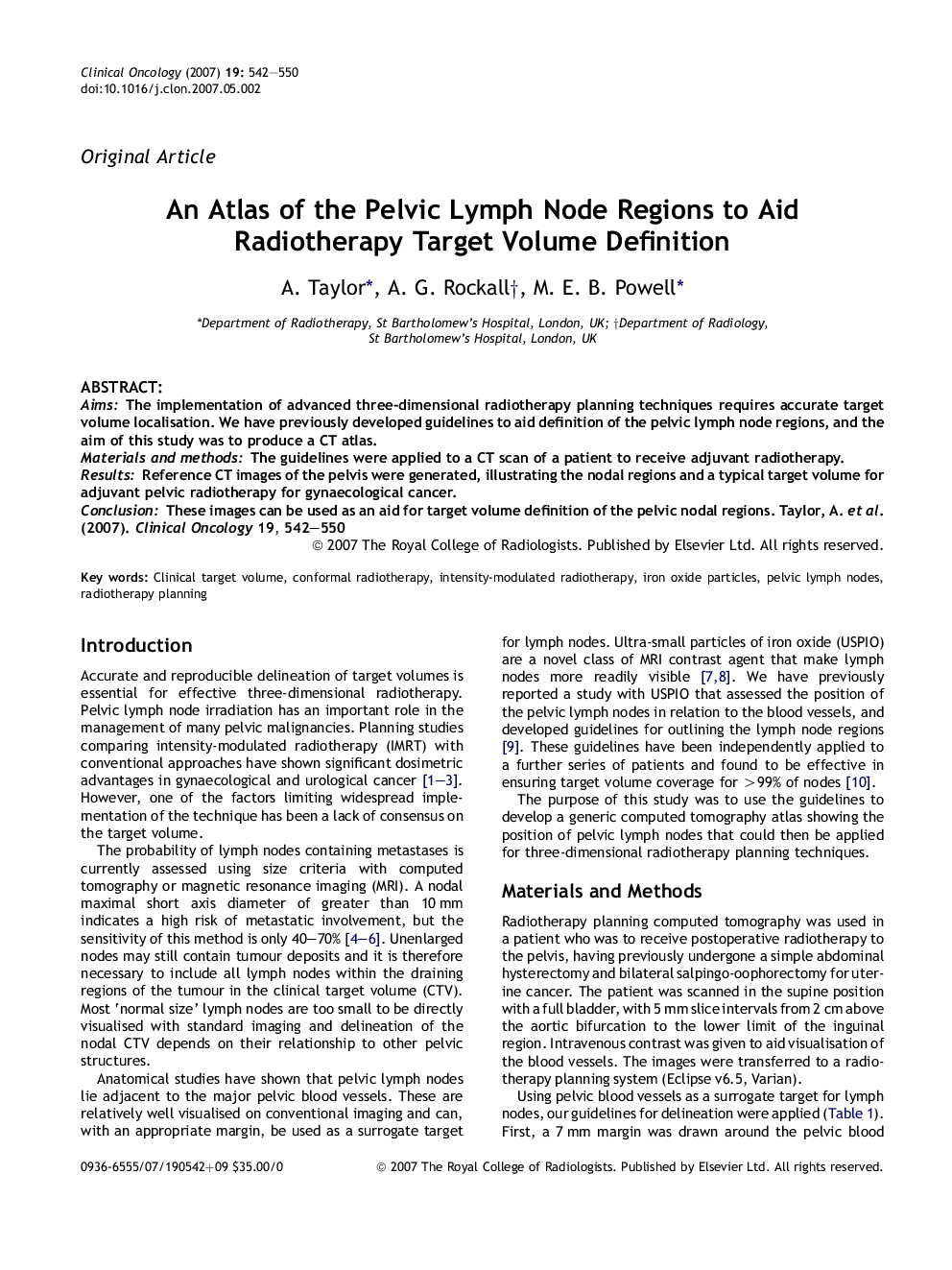 An Atlas of the Pelvic Lymph Node Regions to Aid Radiotherapy Target Volume Definition