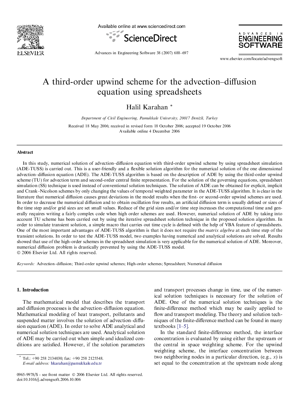 عکس صفحه اول مقاله: A third-order upwind scheme for the advection–diffusion equation using spreadsheets A third-order upwind scheme for the advection–diffusion equation using spreadsheets