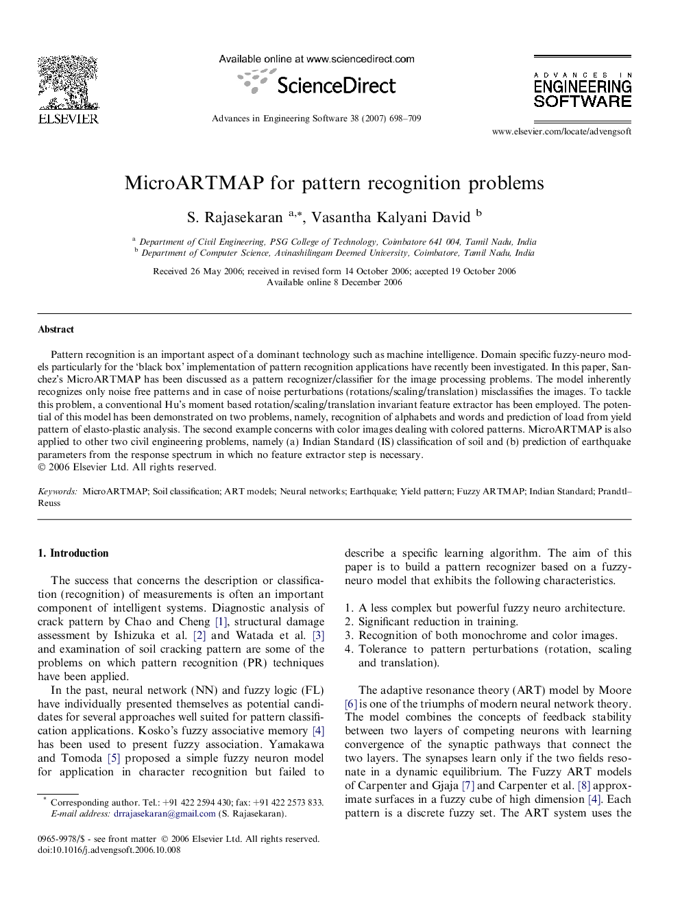 MicroARTMAP for pattern recognition problems