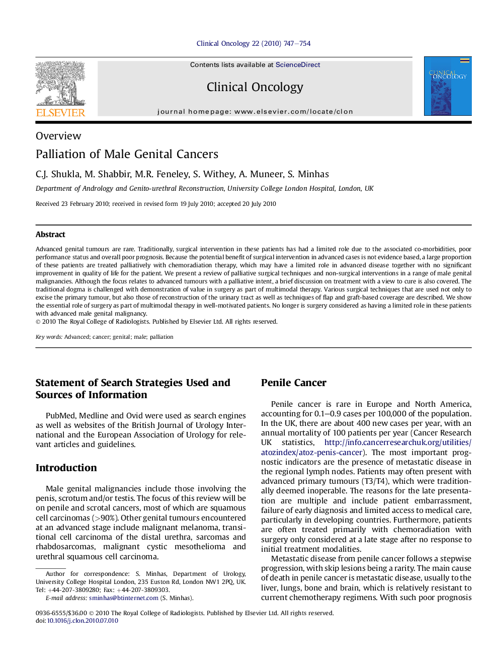 Palliation of Male Genital Cancers