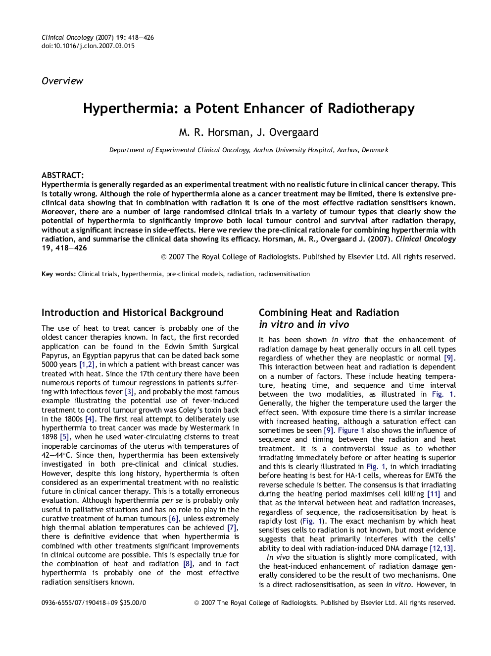 Hyperthermia: a Potent Enhancer of Radiotherapy