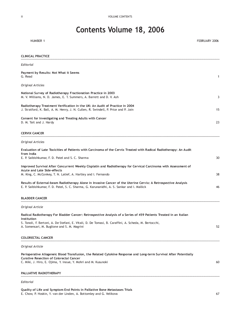 Contents, Volume 18, 2006