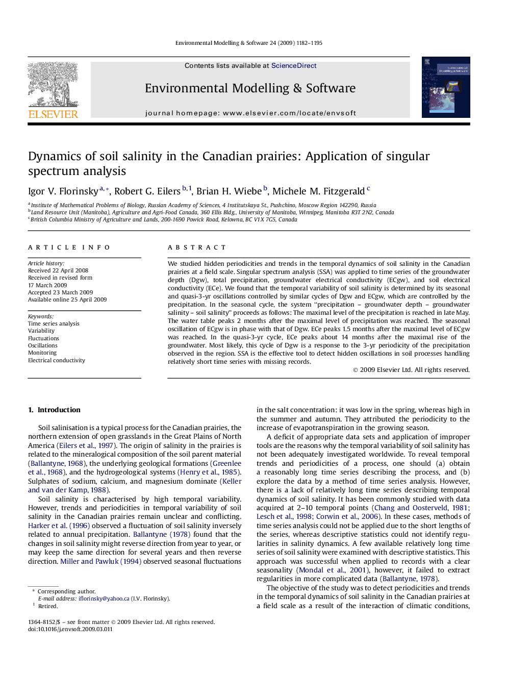 Dynamics of soil salinity in the Canadian prairies: Application of singular spectrum analysis