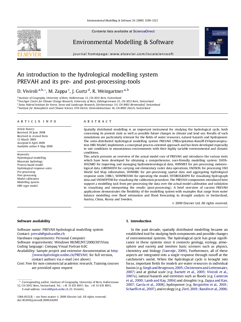 An introduction to the hydrological modelling system PREVAH and its pre- and post-processing-tools