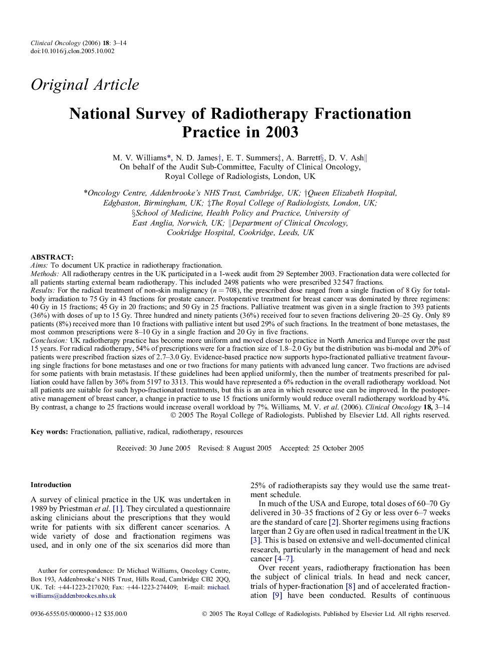 National Survey of Radiotherapy Fractionation Practice in 2003