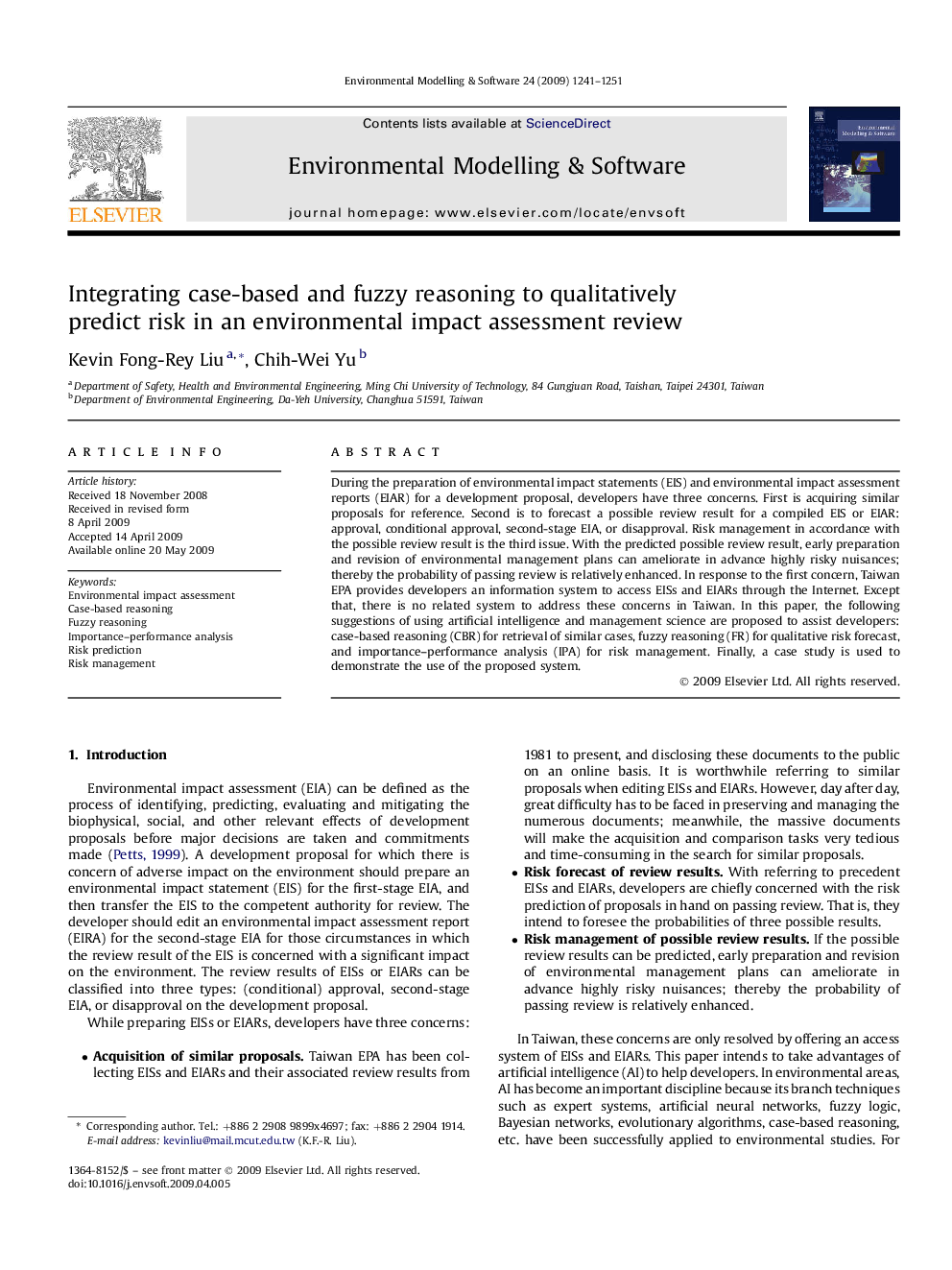 Integrating case-based and fuzzy reasoning to qualitatively predict risk in an environmental impact assessment review