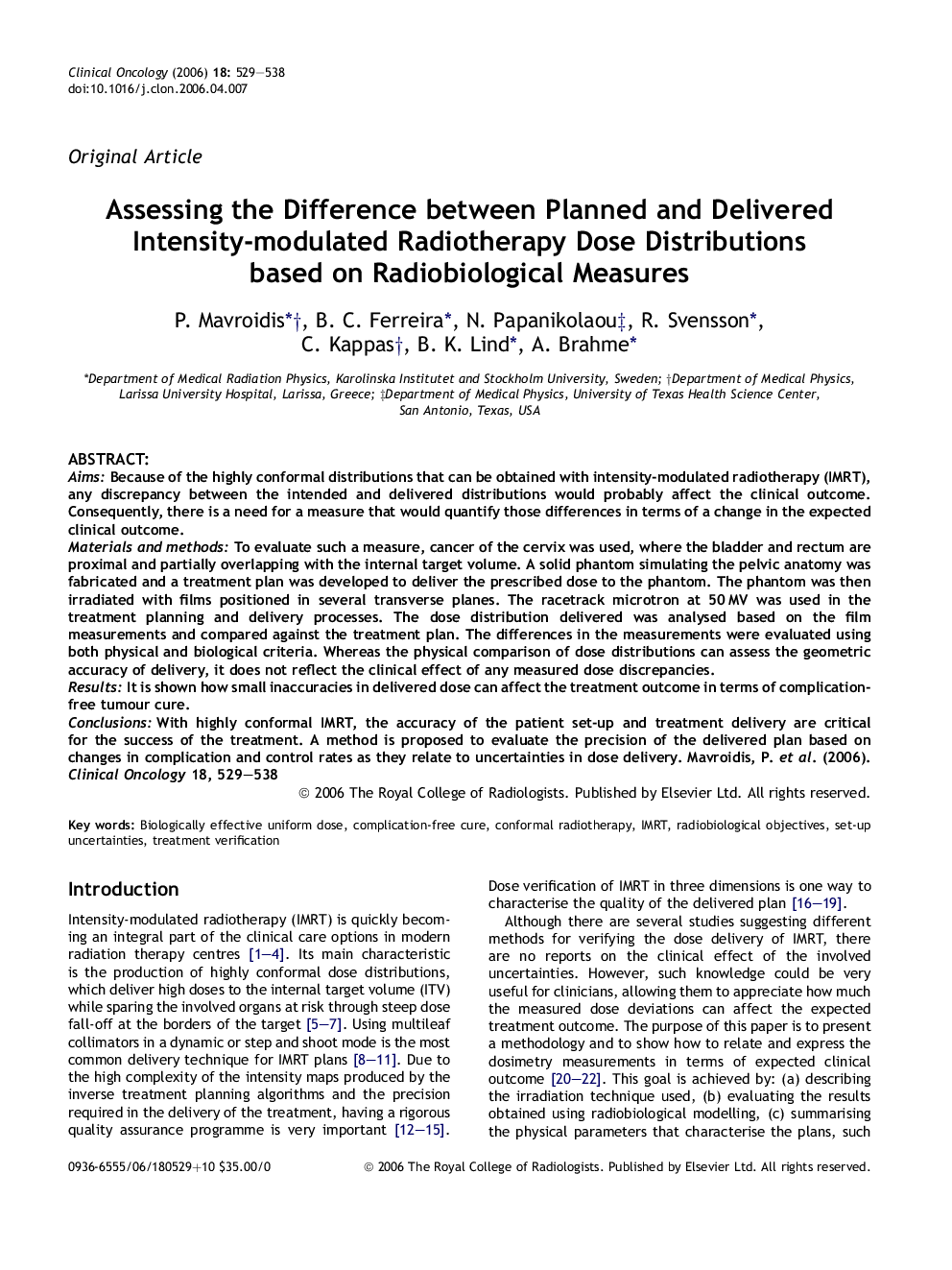 Assessing the Difference between Planned and Delivered Intensity-modulated Radiotherapy Dose Distributions based on Radiobiological Measures